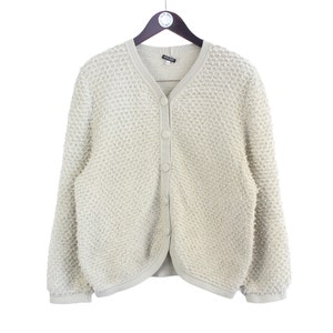 Cárdigan vintage Giorgio Armani para mujer, talla XL, auténtico, retro, de lujo, con botones, estilo urbano, jersey de cuello en V beige y gris