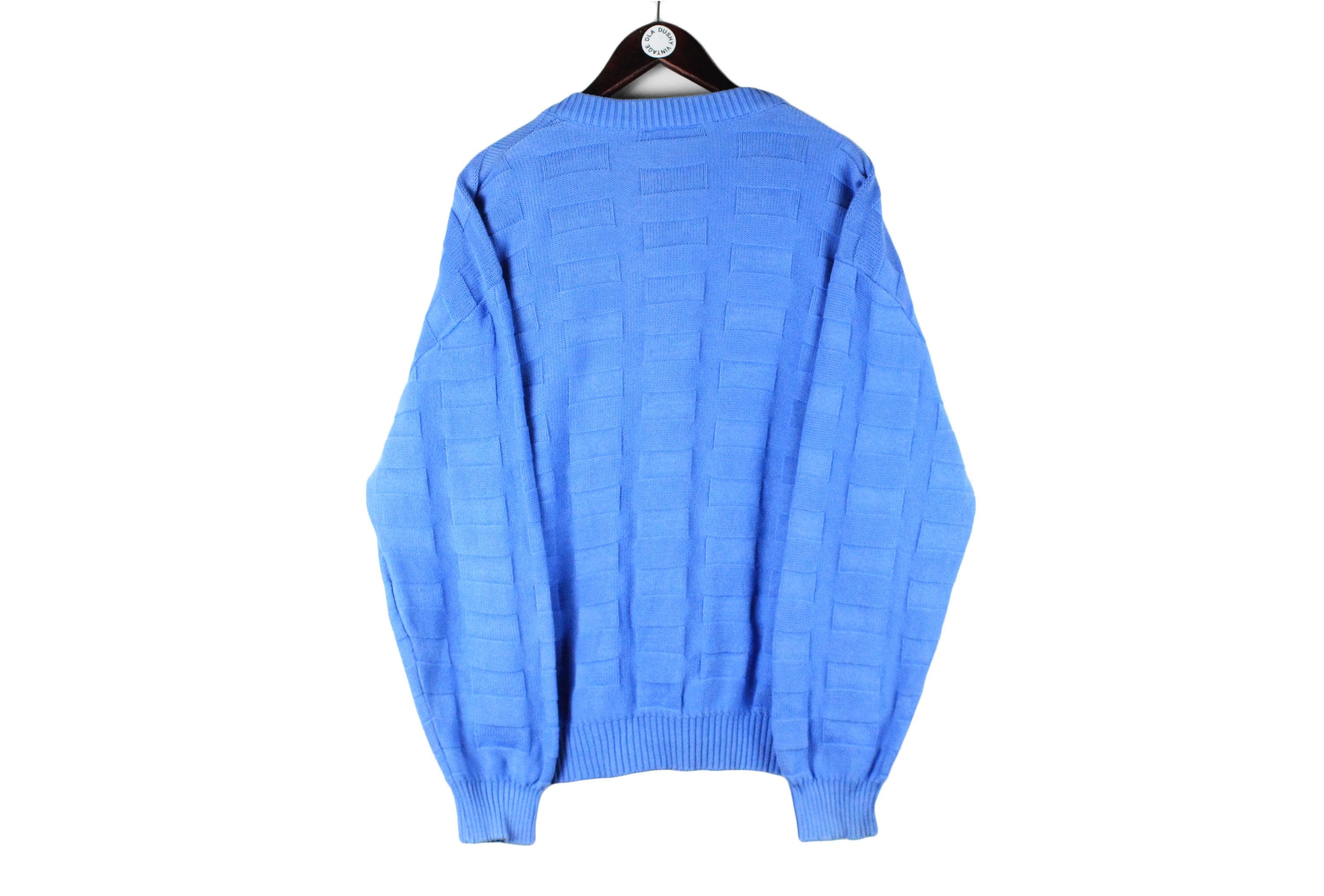 80s-90s usa製 LACOSTE blue knit cardigan Vintage LACOSTE Cardigan Authentic Sweater Size L Retro Men's V