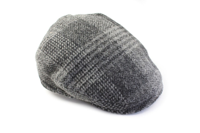 vintage HARRIS TWEED Newsboy wool Flat Cap Cabbie baker boy 504 Style Contour Fitted Beret retro hip hop UK gray hat authentic one size image 1