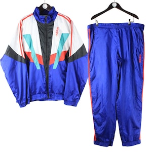 vintage ADIDAS tracksuit blue white Size XL retro sport clothing rave 90&#39;s authentic rare men&#39;s athletic suit jacket and pants sportswear