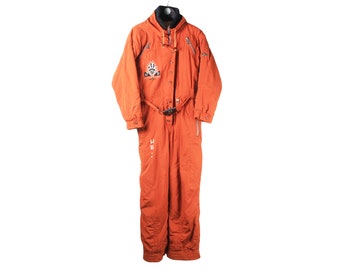 Traje de esquí vintage BOGNER talla M para mujer, auténtico traje de esquí, chaqueta, pantalones, mono de los años 90, mono retro con logo pequeño, naranja brillante, ropa de invierno