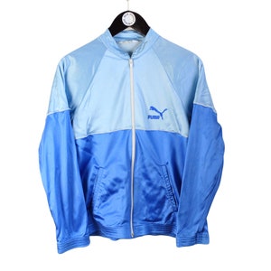 vintage PUMA men&#39;s track jacket Size S authentic blue rare retro rave full zip 90s 80s wear style streetwear athletic polyester windbreaker