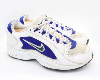 Vintage NIKE Sneakers Authentic Athletic Shoes Size Women s US 7 White Blue Retro Sport Style Streetwear Trainers Swoosh 90 s Style Tie Etsy Denmark