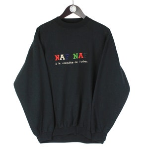 vintage NAF NAF Sweatshirt big logo embroidery oversized sweater unisex  authentic 80s 90s casual basic rare retro black sport sweat size L