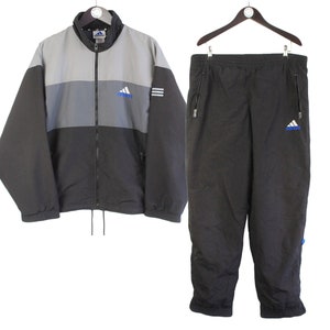 vintage ADIDAS tracksuit Size L men&#39;s retro sport clothing rave 90s authentic athletic originals suit black gray track jacket and pants