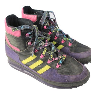 vintage ADIDAS Trekking Boots Men&#39;s US 8 rare retro multicolor purple classic athletic high top shoes 90&#39;s outdoor style 3 stripes brand
