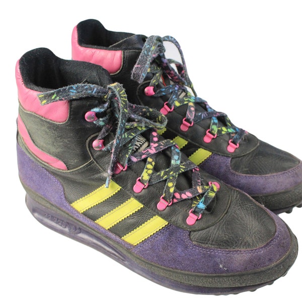 vintage ADIDAS Trekking Boots Men's US 8 rare retro multicolor purple classic athletic high top shoes 90's outdoor style 3 stripes brand