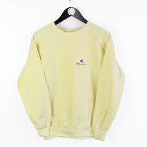 Moletom vintage com logo CHAMPION, tamanho P, masculino, amarelo, manga comprida, esportivo, retrô, raro, gola redonda, anos 90, roupa esportiva, casual