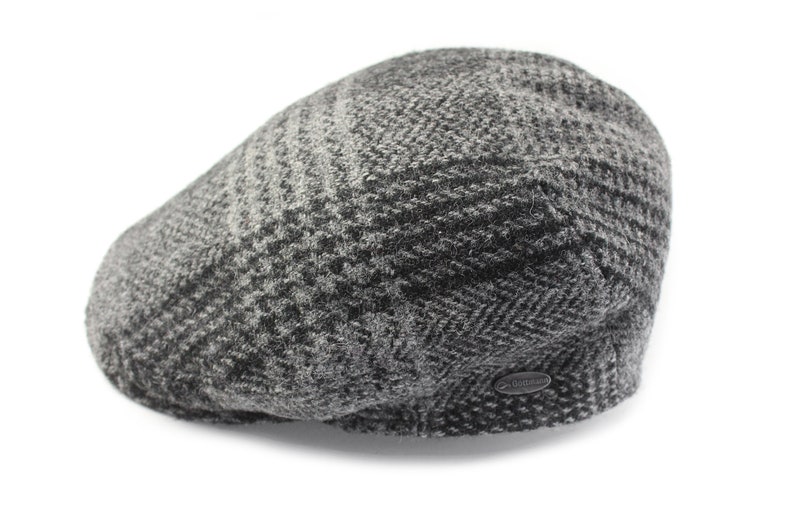 vintage HARRIS TWEED Newsboy wool Flat Cap Cabbie baker boy 504 Style Contour Fitted Beret retro hip hop UK gray hat authentic one size image 3