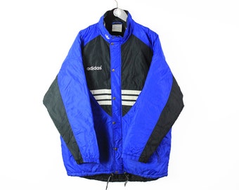 vintage ADIDAS jacket sportswear Size L men's athletic black blue big logo style retro 90's classic Germany sport style rave wear warm coat