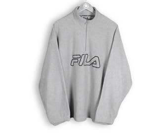 vintage FILA Fleece Sweatshirt big logo Size XL men's authentic gray oversize unisex 90s retro winter sport sweater rare streetwear sport