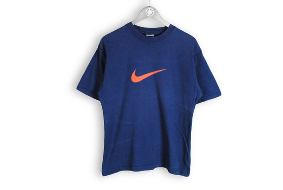 Vintage NIKE Swoosh Big Logo Authentic T shirt Navy Cotton Athletic Tee Retro 90 s 80 s Rare Size S Sport Outfit Top Rave Hip Hop Style USA Etsy