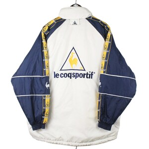 vintage LE COQ SPORTIF Jacket authentic full zip big logo Size M men&#39;s 90&#39;s style Jumper retro sport white blue light wear French brand