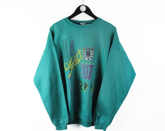 vintage SWEATSHIRT Active Wear style green non brand Jumper authentic 80&#39;s style Size XL unisex retro wear sport logo clothing crew neck