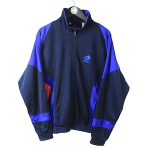 vintage LOTTO Trainingsjacke blau Herren Grösse M authentische Full Zip Nylon Sport Italien Marke 90er Jahre Retro Hipster Light Wear Windjacke athletisch