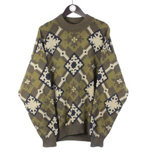 vintage VALENTINO Uomo Wool Sweater Size XL made in Hong Kong authentic rare retro hipster 80&#39;s outfit wear basic big logo abstract pattern