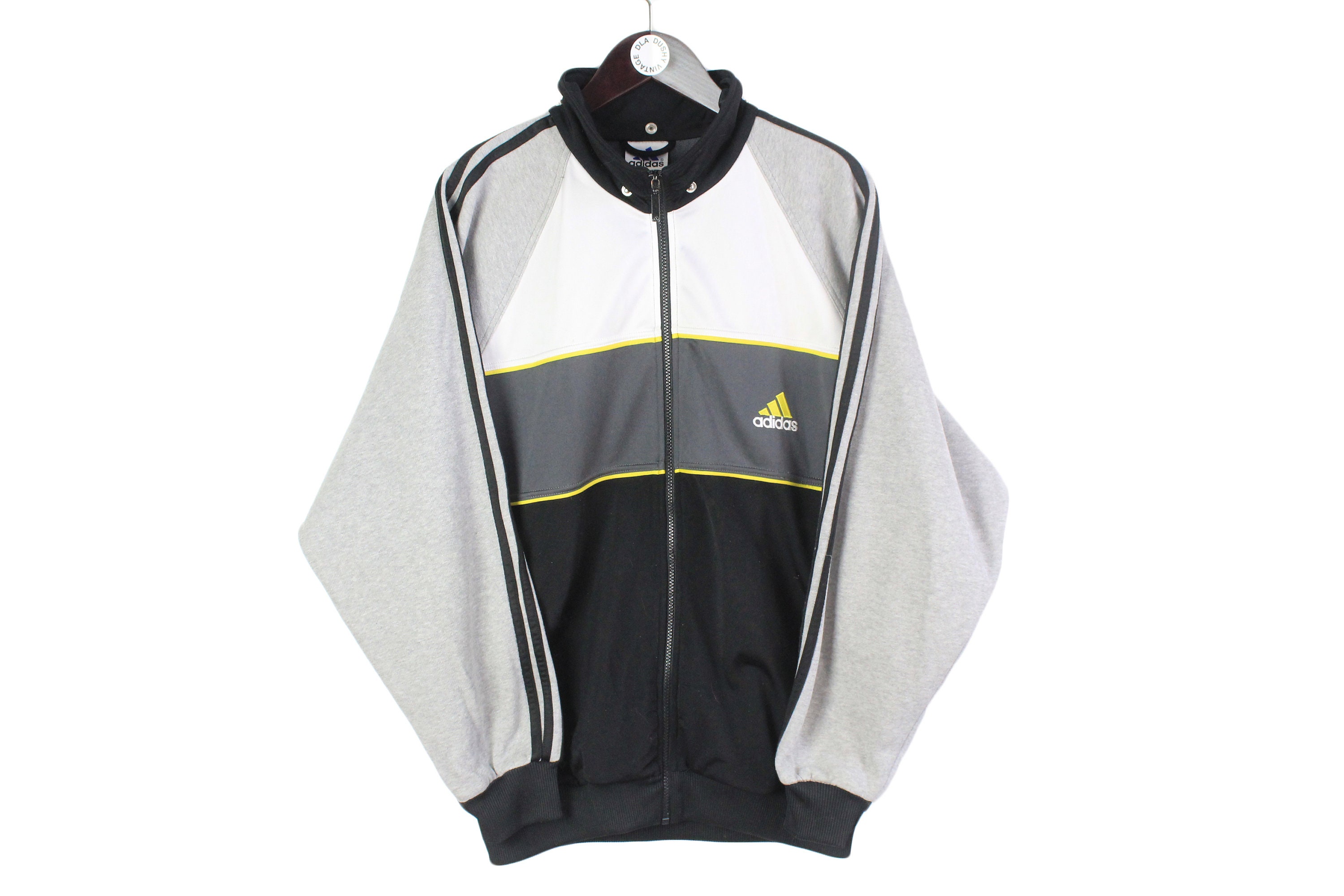 Vintage ADIDAS Men s Big Logo Track Jacket SIZE L Authentic Retro Hipster Gray Black 90s 80s Bomber Oversized Rave Suit Black Wear Hip Hop Etsy Ireland