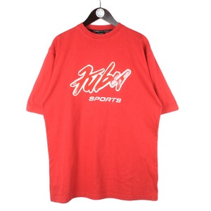 vintage FUBU T-Shirt sport big logo Size L men's oversized hip hop style retro rap fresh rare 90's cotton top red streetwear shirt
