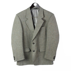 vintage HARRIS TWEED authentic Blazer Jacket Pure Wool retro style Size L gray 90s luxury outfit button up classic men&#39;s basic heavy blazer