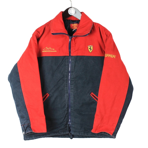 vintage FERRARI Jacket Size XS/S red authentic team full zip retro small coat 90's style logo F1 Formula 1 sports racing Michael Schumacher