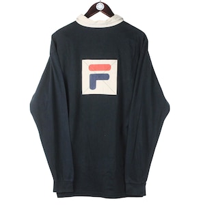 vintage FILA Long Sleeve Polo T-Shirt Rugby Shirt big logo Size L men&#39;s 90s cotton retro collared jumper casual style brand streetwear