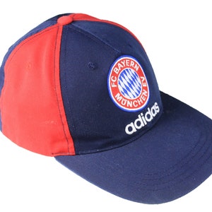 vintage BAYERN MUNCHEN ADIDAS Cap rot marine Mütze großes Logo one size Retro Fußball Deutschland 90er 80er Sommer Sonne Schirmmütze Deadstock rar