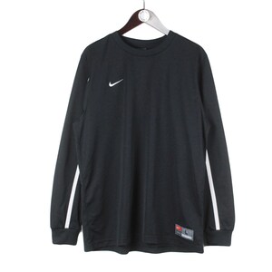 vintage NIKE Sweatshirt athletic small logo swoosh black pullover retro Size L men&#39;s sport 90s jumper long sleeve crewneck polyester