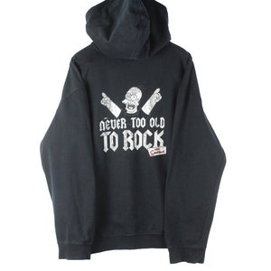 Sudadera vintage de LOS SIMPSON Never Too Old To Rock, color negro, talla XXL, colección retro rara, dibujo animado de Fox Studio de los años 90, logotipo grande de Homer