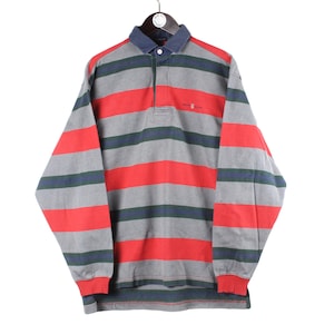 vintage GANT USA Rugby Shirt red gray collared long sleeve jumper Size L men&#39;s polo style cotton long sleeve t-shirt casual tee