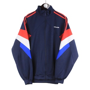 Vintage ADIDAS Trainingsjacke Size L authentisches blaues kleines Logo retro lässig 90er Streetwear Herren Kapuzenjacke Full-Zip Windjacke klassisch leicht