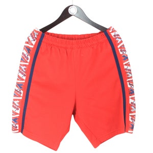 vintage DIADORA track shorts Size L red authentic sport full pant logo hype polyester retro athletic rave Football style bright acid color