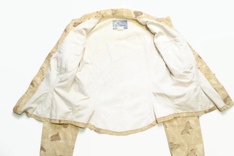 vintage KENZO Jeans women/'s beige jean jacket SIZE L authentic wave jeans denim floral butterfly pattern print art 80s 90s bomber button up