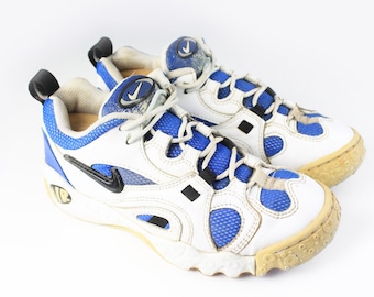 vintage NIKE Air Sneakers men&#39;s US 8 rare authentic shoes white blue retro sport 90&#39;s streetwear big swoosh logo trainers basketball style