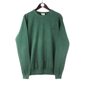 vintage LACOSTE sweatshirt Size L men&#39;s green cotton streetwear retro rave hipster wear authentic 90s small logo crewneck jumper