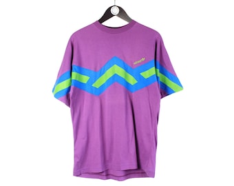 vintage ADIDAS T-Shirt purple Size M men's 90s rave techno style hipster retro oversize cotton summer tee top streetwear small logo top