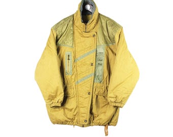 vintage Luhta Ski Jacket Women's Size XL authentic retro yellow puffer small logo mountain 90's winter sport style athletic abstract pattern