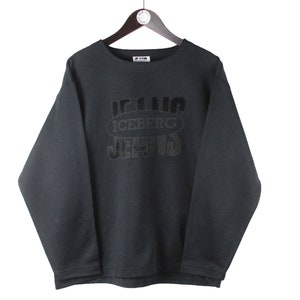 vintage ICEBERG Jeans Sweatshirt authentic jumper long sleeve big logo Size S rare retro men&#39;s clothing 90s unisex crewneck dark color