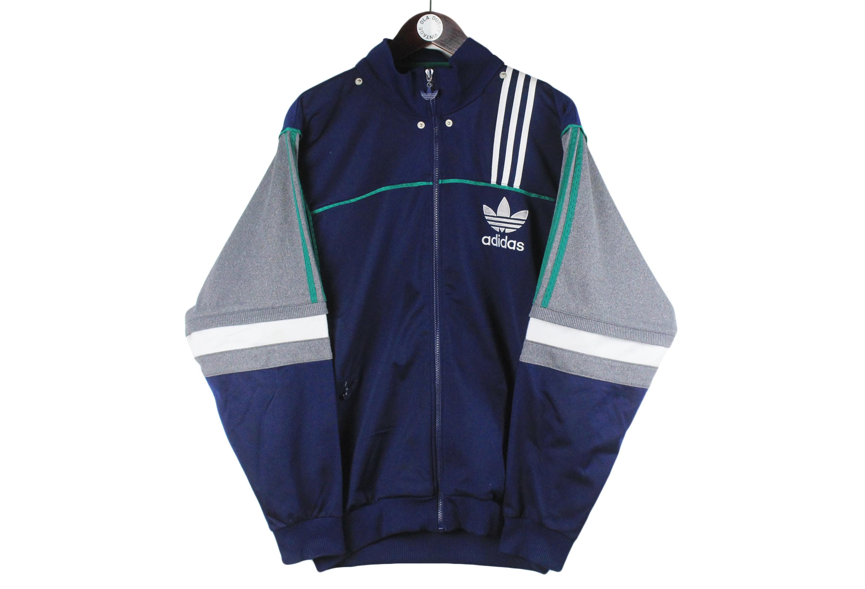 トップス 80s 90s old adidas atp track jacket navy Vintage ADIDAS Track Jacket Size L Navy Blue Retro 90s