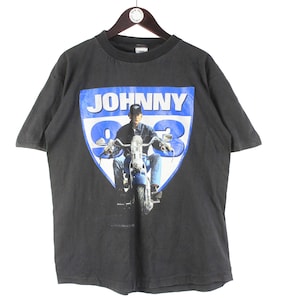 vintage JOHNNY HALLYDAY 1993 t-shirt black Size L rare retro music merch authentic tour shirt top big logo band wear USA 90s rock shirt