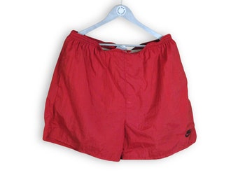 Shorts de baño vintage NIKE rojos, talla XL, ropa deportiva retro, auténticos trajes de baño de los años 90, ropa deportiva con logotipo grande, pantalones cortos básicos de verano para hombre.