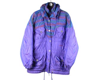 vintage ELLESSE Ski Jacket Women's Size XL authentic retro purple puffer classic small logo mountain 90's winter sport style athletic