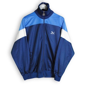 vintage PUMA men&#39;s track jacket Size XL authentic blue retro rave hipster 90s 80s wear streetwear athletic classic Germany sport style coat