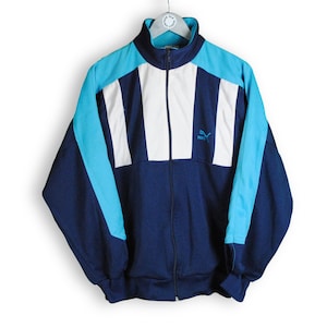 vintage PUMA men&#39;s track jacket Size M authentic blue rare retro rave hipster 90s 80s wear bomber style tracksuit streetwear athletic outfit