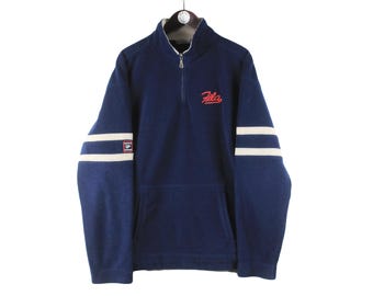 vintage FILA Fleece 1/4 Zip kleines Logo Gr. XL Männer authentisches Marineblau Oversize 90er Jahre Retro Winter Sport Pullover Sweater Ski Sport