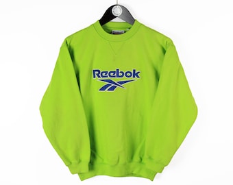vintage REEBOK sweatshirt Size S women&#39;s green acid big logo retro 90s rave classic UK sport style clothing streetwear England athletic wear