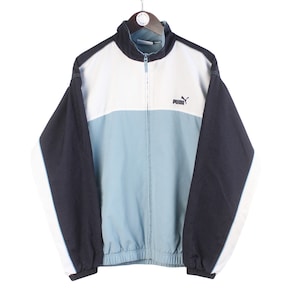 Vintage PUMA Trainingsjacke Größe Männer M blau selten Retro 90er Jahre tragen Streetwear sportlich Windjacke klassisch Sport-Stil Full-Zip