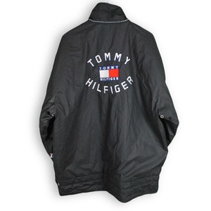 vintage TOMMY HILFIGER big logo Jacket bootleg Size XL men&#39;s gray Sport coat rave party clothing xcolor rare retro hipster 90s 80s true