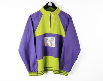 vintage SWEATSHIRT 1/4 Zip Ski style green purple non brand Jumper authentic 80's style Size S unisex sweater retro wear sport logo clothing