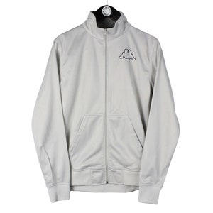 vintage KAPPA men&#39;s Track Jacket Size L gray front logo authentic retro fitness rare sport athletic windbreaker 90&#39;s style full zip cardigan