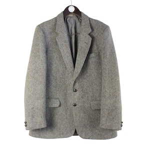 vintage HARRIS TWEED authentic Blazer Jacket gray Pure new Wool retro college style Size XL gray 90s luxury outfit 2 buttons men&#39;s classic
